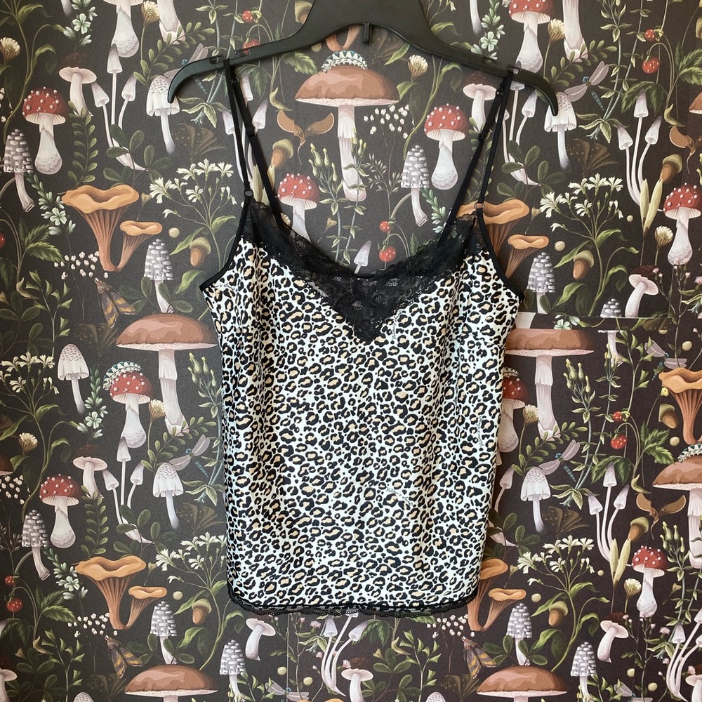 VINTAGE Y2K VICTORIAS SECRET CROPPED LACE TRIM LEOPARD PRINT CAMI